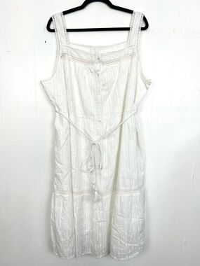 Style & Co Dress White Embroidered Lace Accent Square Neck Tassel Belt XXL
